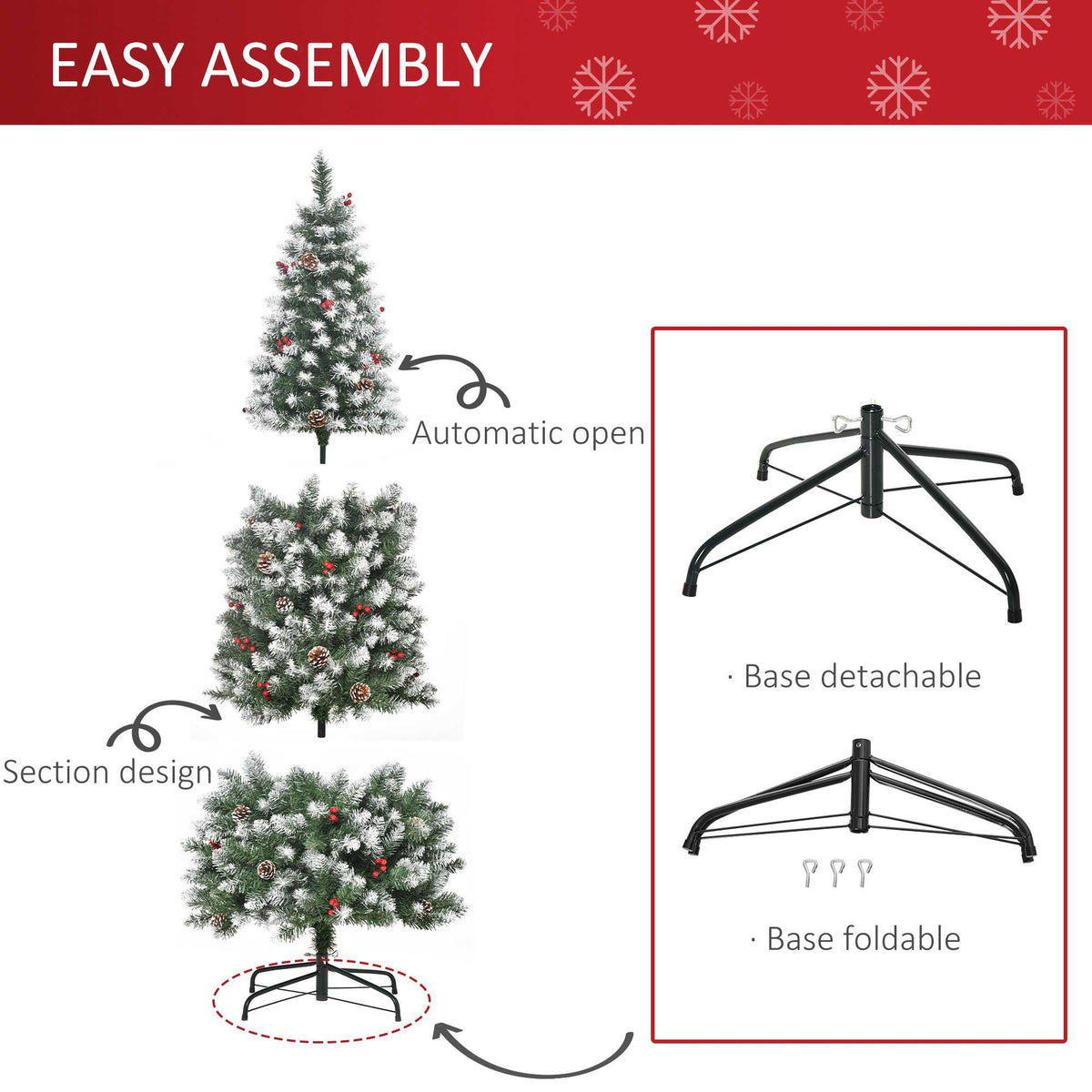 6ft Snow-Flecked Artificial Christmas Tree with Red Berries, Pinecones & 618 Tips