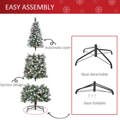 6ft Snow-Flecked Artificial Christmas Tree with Red Berries, Pinecones & 618 Tips