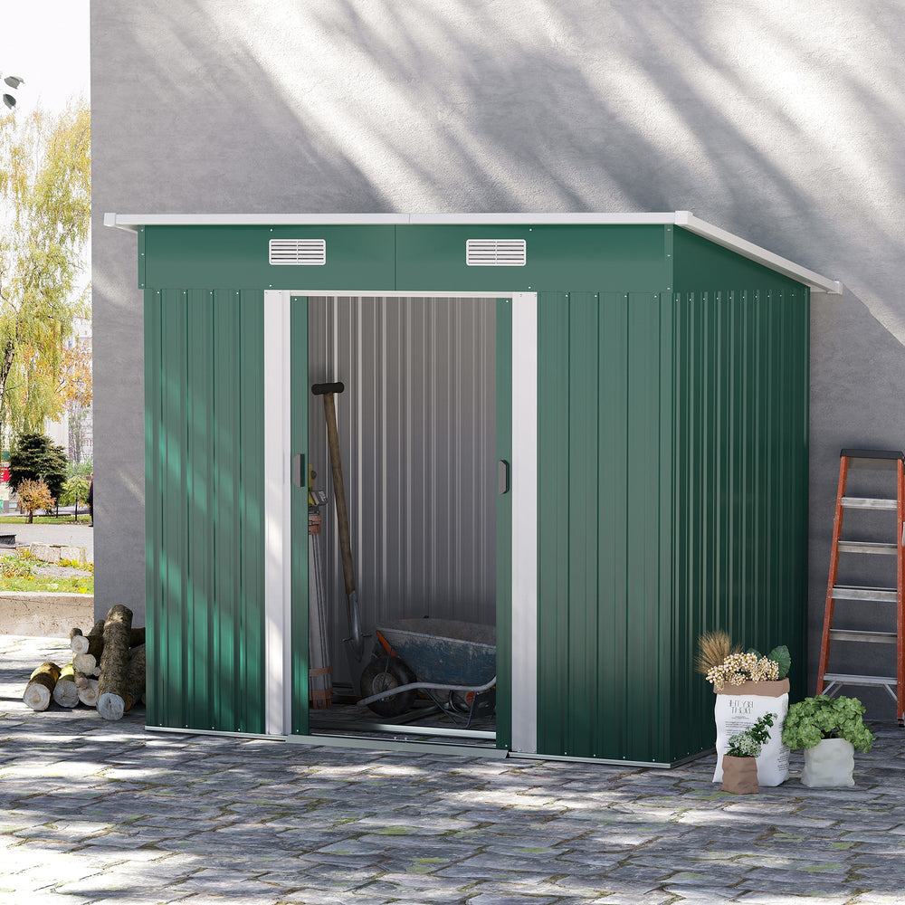 Outsunny 7 x 4ft Outdoor Garden Metal Storage Shed, Tool Storage Box for Backyard, Patio and Lawn, Green