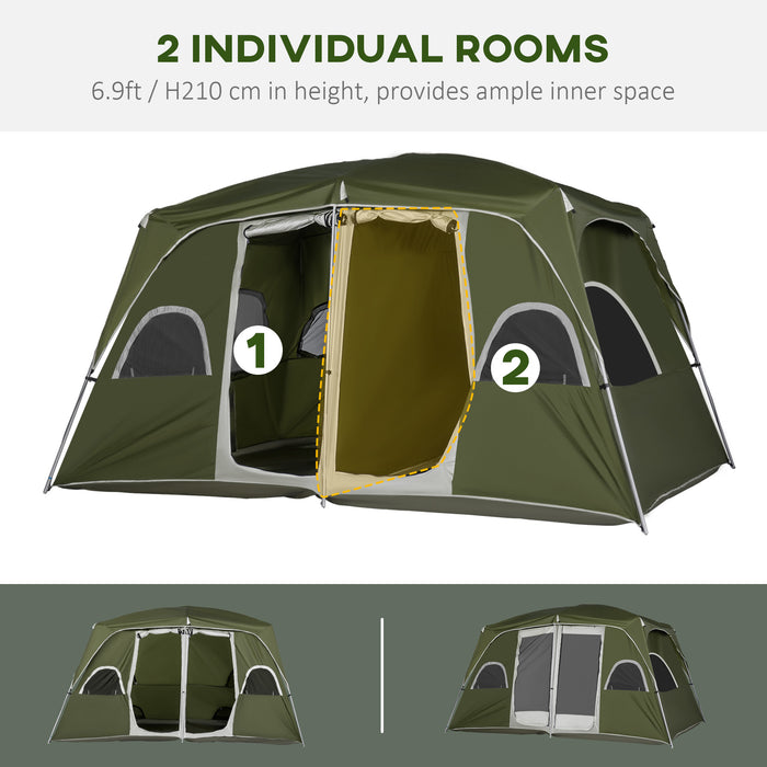 Outsunny Camping Tent, Family Tent 4-8 Person 2 Room, with Large Mesh Windows, Easy Set Up for Backpacking Hiking Outdoor, Green