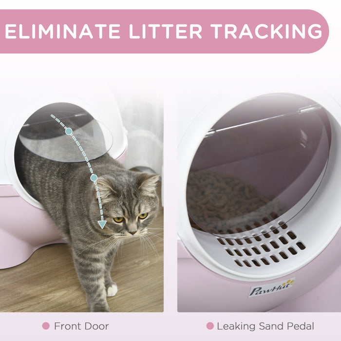 Large Cat Litter Box, Hooded Cat Litter Tray with Lid, Scoop, Top Handle, Front Entrance, 53 x 51 x 48cm - Pink