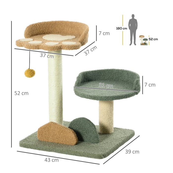 Small Cat Tree for Indoor Cats, Scratching Posts with 2 Beds, Toy Ball, 43 x 39 x 52cm