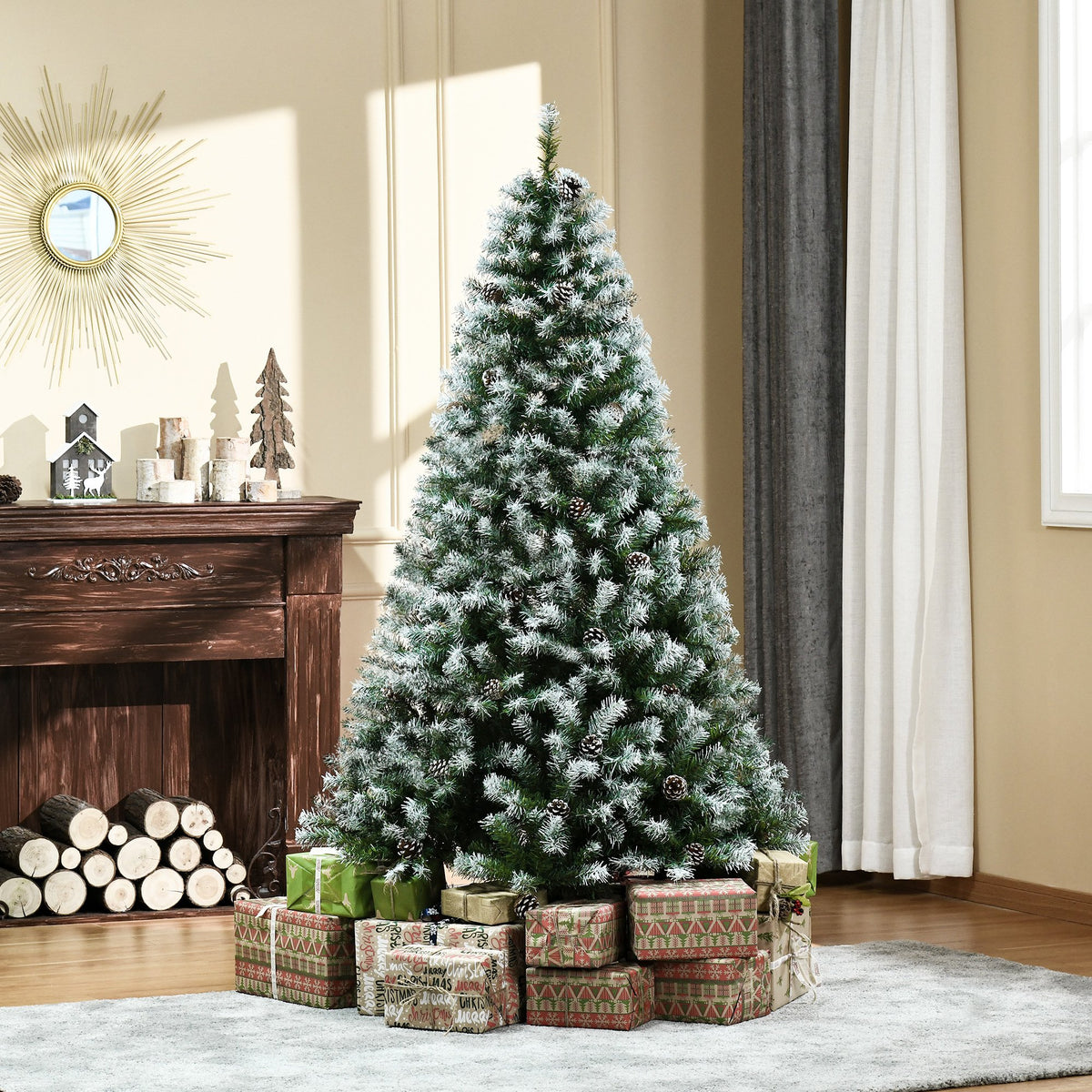 6ft Snow-Flecked Artificial Christmas Tree with Pinecones & 800 Tips