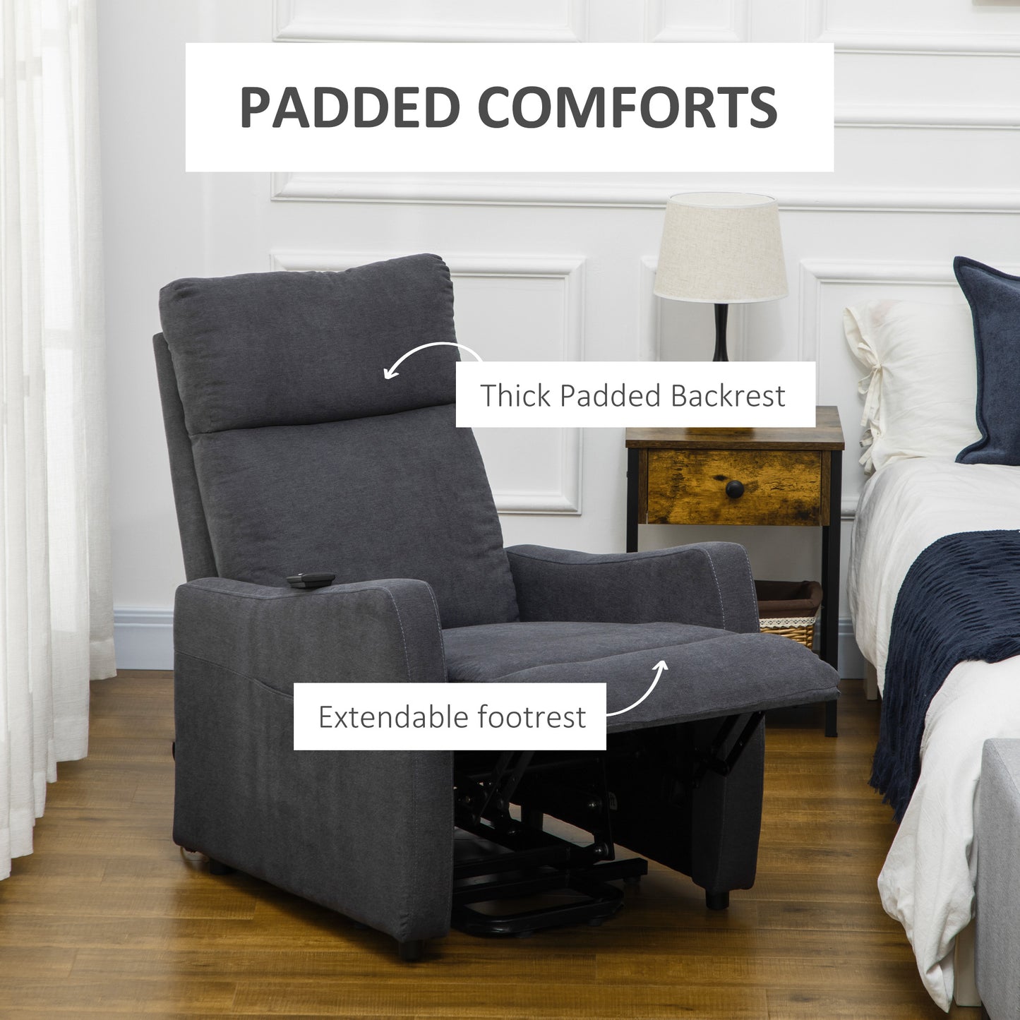 Power Lift Chair, Fabric Electric Recliner Sofa Chair for Elderly with Heavy Duty Motor, Remote Control, Side Pocket, Grey