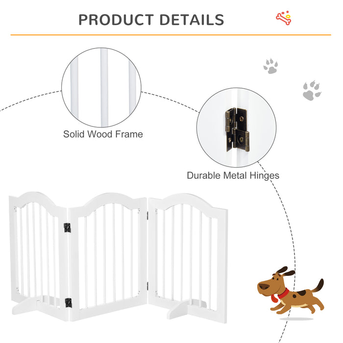 Freestanding Pet Gate Wooden Dog Gate with Support Feet Foldable Pet Fence Safety Barrier for the House Doorway Stairs White