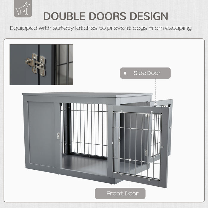 Furniture Style Dog Crate for Small and Medium Dogs, End Table Pet Cage with Two Lockable Doors - Grey