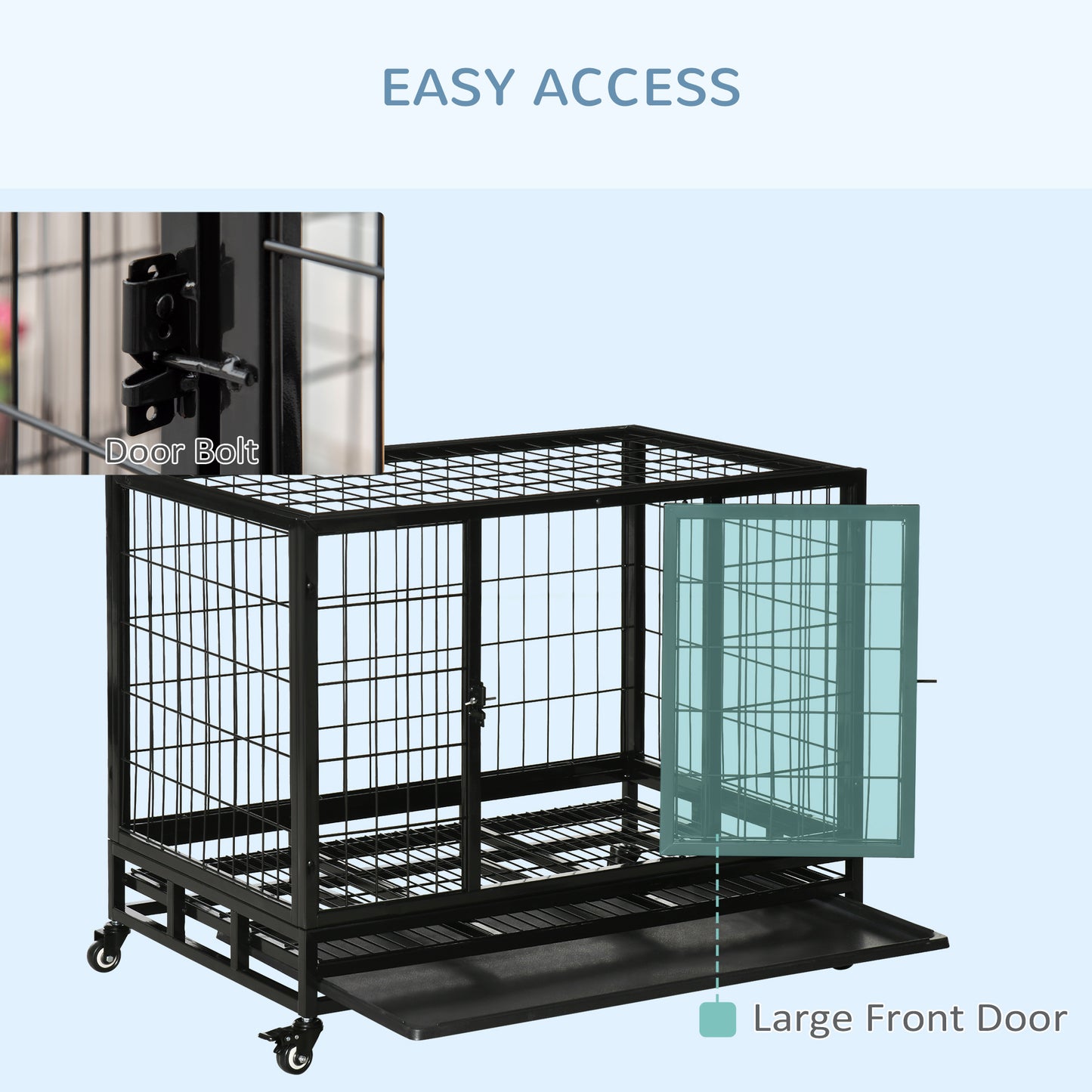 38" Heavy Duty Metal Dog Crate Pet Cage with Tray Wheeled Dog Kennel - Black (Medium)