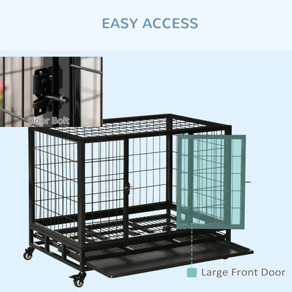 38" Heavy Duty Metal Dog Crate Pet Cage with Tray Wheeled Dog Kennel - Black (Medium)