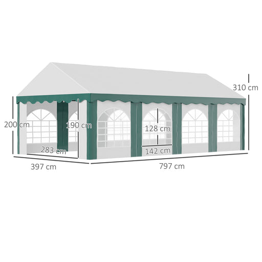 Outsunny 8 x 4m Garden Gazebo with Sides, Galvanised Marquee Party Tent with Eight Windows and Double Doors, for Parties, Wedding and Events