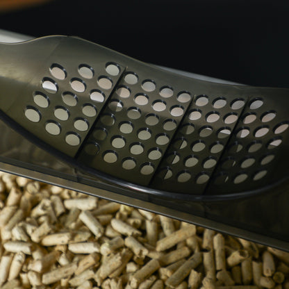 Hooded Cat Litter Tray with Scoop, Cat Litter Box with Drawer Pan, Handle, Deodorants, Hut Design, Front Entrance, 47 x 45 x 42cm - Grey