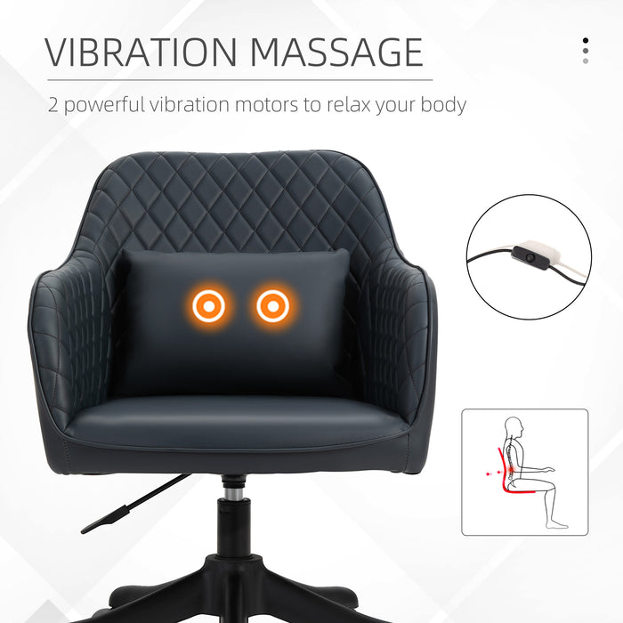 PU Leather Office Chair with Rechargeable Electric Vibration Massage Lumbar Pillow, Wheels, Blue