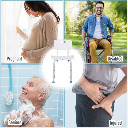 8-Level Height Adjustable Bath Stool Spa Shower Chair Aluminum w/ Non-Slip Feet and Handle, Load Capacity 136kg