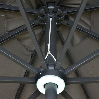 2.7m Garden Parasol Sun Umbrella w/ LED Solar Angled Canopy Grey