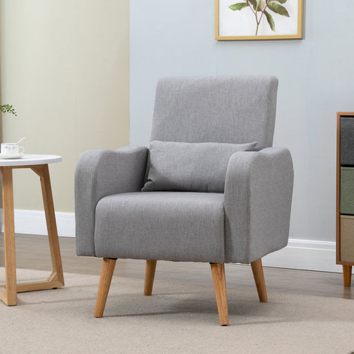 Accent Chair, Linen-Touch Armchair, Upholstered Leisure Lounge Sofa, Club Chair with Wooden Frame, Grey