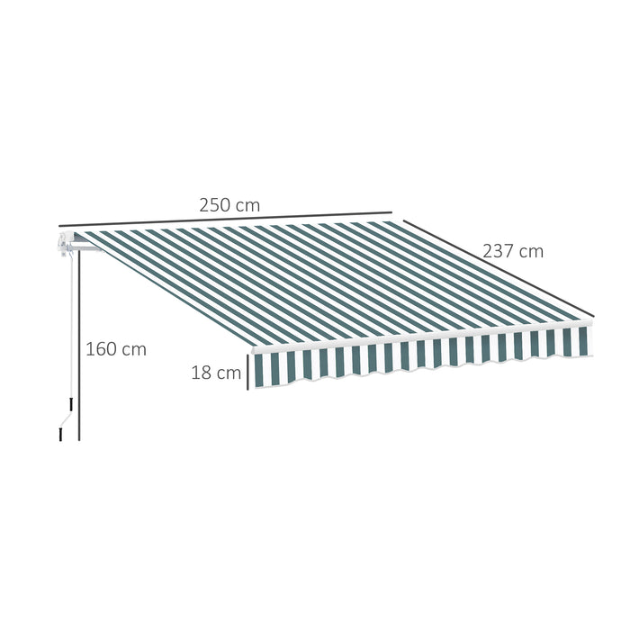 2.5m x 2m Garden Patio Manual Awning Canopy Sun Shade Shelter Retractable with Winding Handle Green White