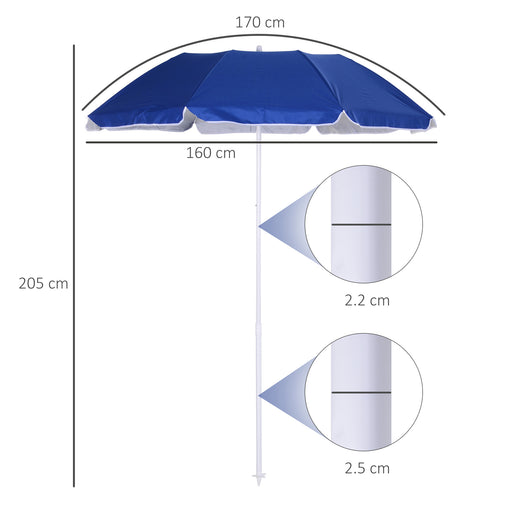 1.7m x 2m Tilted Steel Frame Beach Parasol Blue