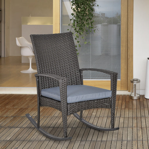 PE Rattan Outdoor Garden Rocking Chair w/ Cushion Grey