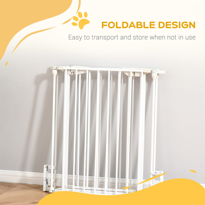 Pet Safety Gate 3-Panel Playpen Fireplace Christmas Tree Metal Fence Stair Barrier Room Divider with Walk Through Door Automatically Close Lock White