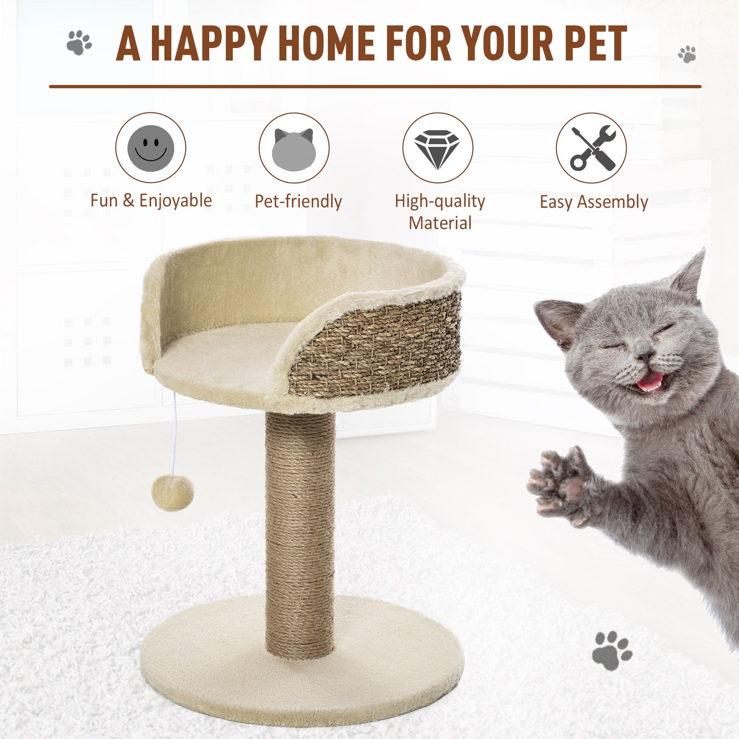 Cat Tree for Indoor Cats Kitten Tower Activity Center Climbing Stand Furniture with Scratching Posts Dangling Ball Perch Beige