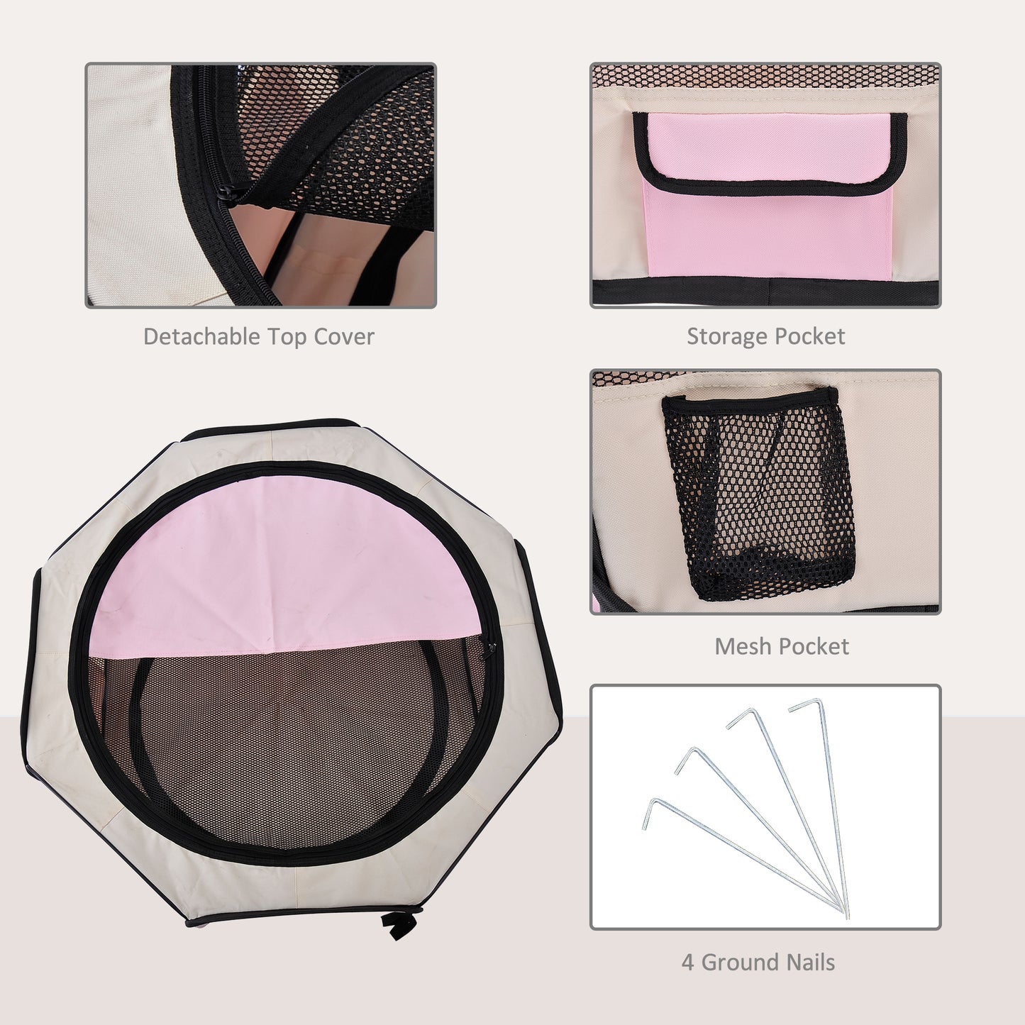 Fabric Dog Play Pen Puppy Pet Cat Rabbit Pig Guinea Playpen Run Indoor & Outdoor, Dia 90 x 41H cm Pink