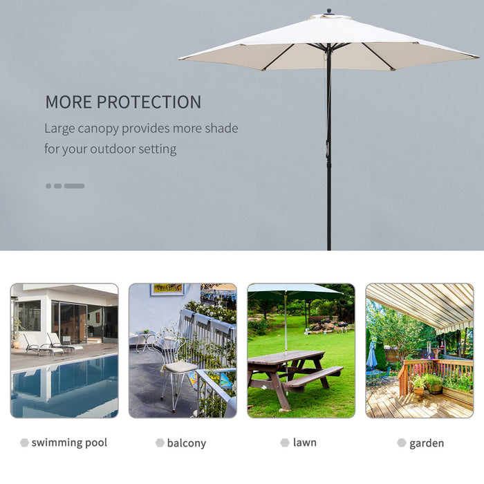 2.8m Garden Parasol Umbrella, Round Outdoor Market Table Umbrella, Parasol Patio Umbrella, 6 Ribs Manual Push, Sun Shade Canopy, Off-White