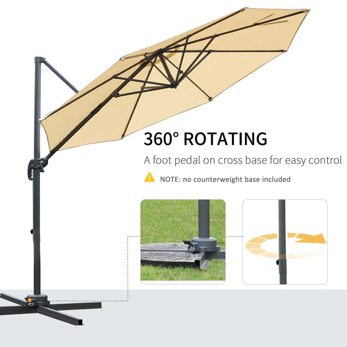 3(m) Patio Offset Parasol Roma Umbrella Cantilever Hanging Sun Shade Canopy Shelter 360° Rotation with Cross Base - Beige