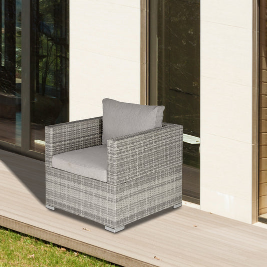 Outdoor Patio Furniture Single Rattan  Chair Padded Cushion All Weather for Garden Poolside Balcony Grey
