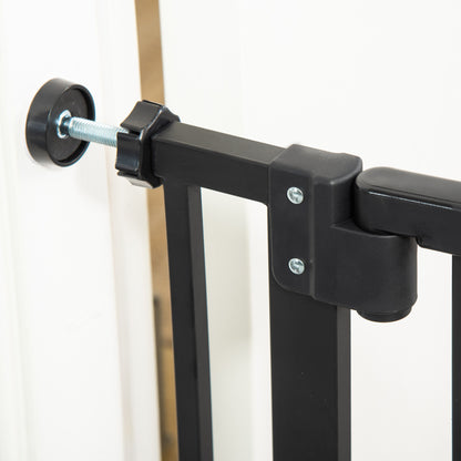 Extra Tall Dog Gate with Cat Flap, Pet Safety Gate for Doorways Stairs with Auto Close Double Locking, 104 cm Tall 74-80 cm Wide, Black