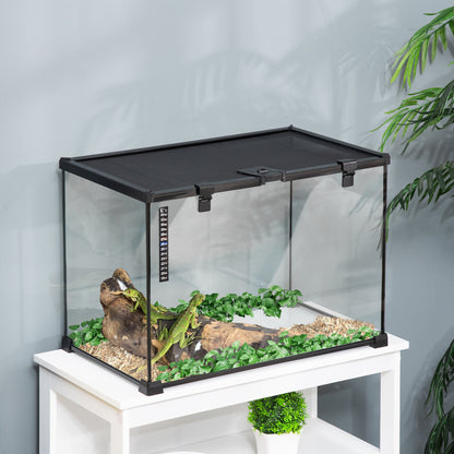 Glass Reptile Terrarium Insect Breeding Tank Vivarium Habitats with Thermometer for Lizards, Horned Frogs, Snakes, Spiders - Large 50 x 30 x 35cm