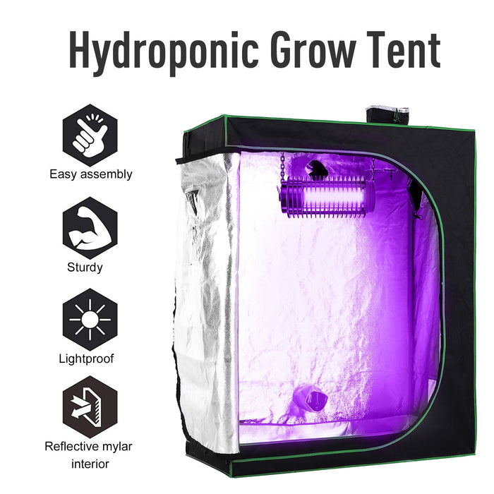 Hydroponic Plant Grow Tent Canopy Indoor Reflective Mylar Green Room 600D Oxford 120L x60W x150Hcm Silver