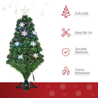 3ft Pre-Lit Fibre Optic Christmas Tree with Multicolour LEDs, Bows & Star