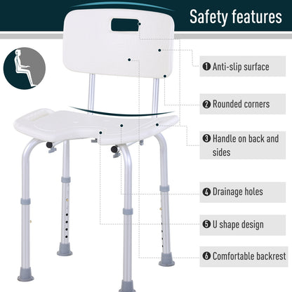 8-Level Height Adjustable Bath Stool Spa Shower Chair Aluminum w/ Non-Slip Feet and Handle, Load Capacity 136kg