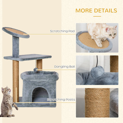 Cat Tree Tower for Indoor Cats Kitten Activity Center with Scratching Posts Pad Condo Perch Bed Interactive Ball Toy 48 x 48 x 84cm, Grey