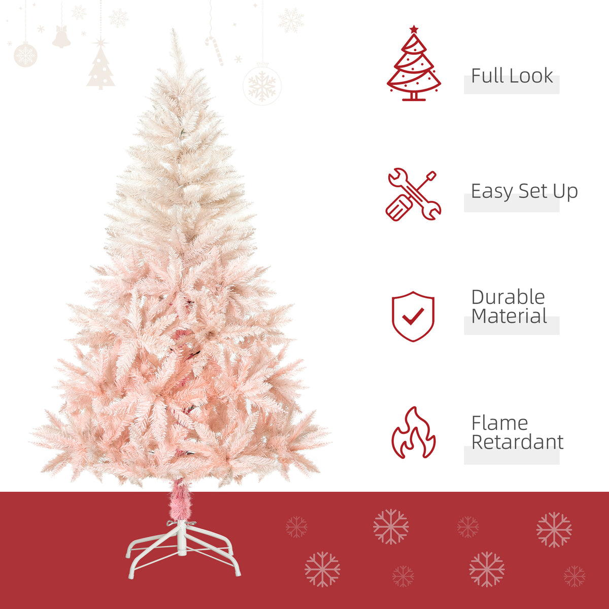 5ft Pink Ombre Artificial Christmas Tree with 450 Tips & Metal Stand