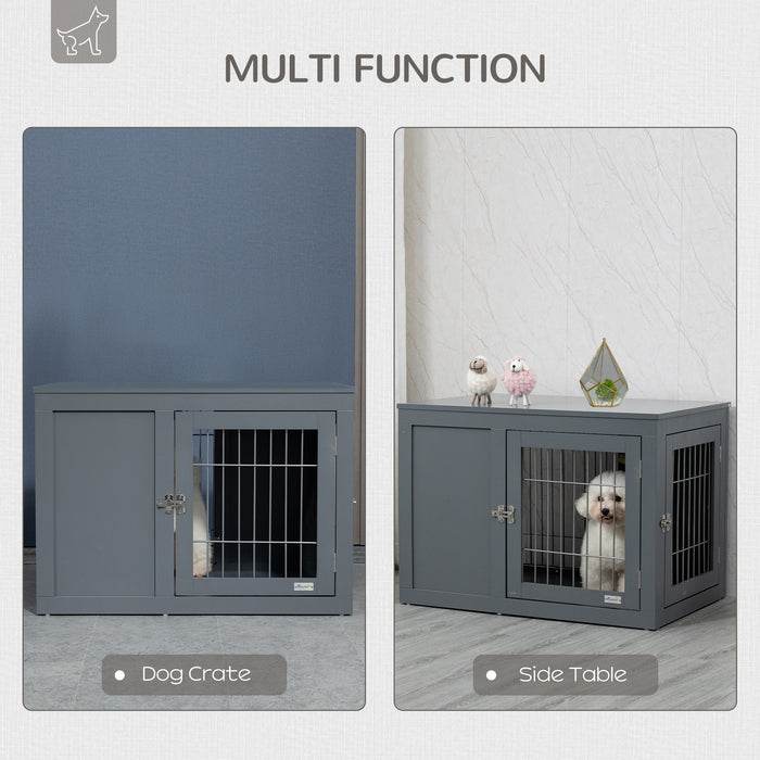 Furniture Style Dog Crate for Small and Medium Dogs, End Table Pet Cage with Two Lockable Doors - Grey