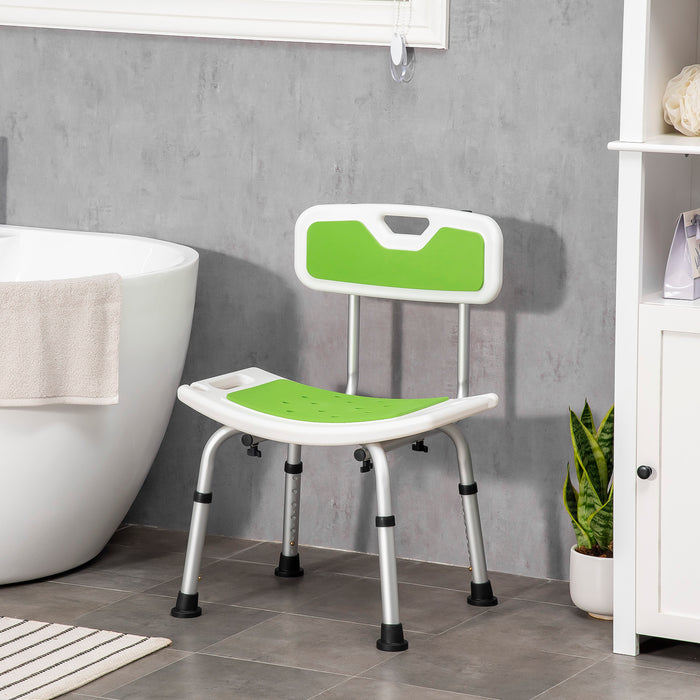 Shower Chair, 6-Level Height Adjustable Shower Stool with Backrest, Curved Seat, Anti-slip Foot Pads, 136kg Capacity, Green