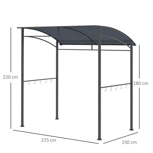 2M (7ft) BBQ Grill Gazebo Tent Garden Grill Metal Frame and Canopy with Hooks Outdoor Sun Shade, Grey