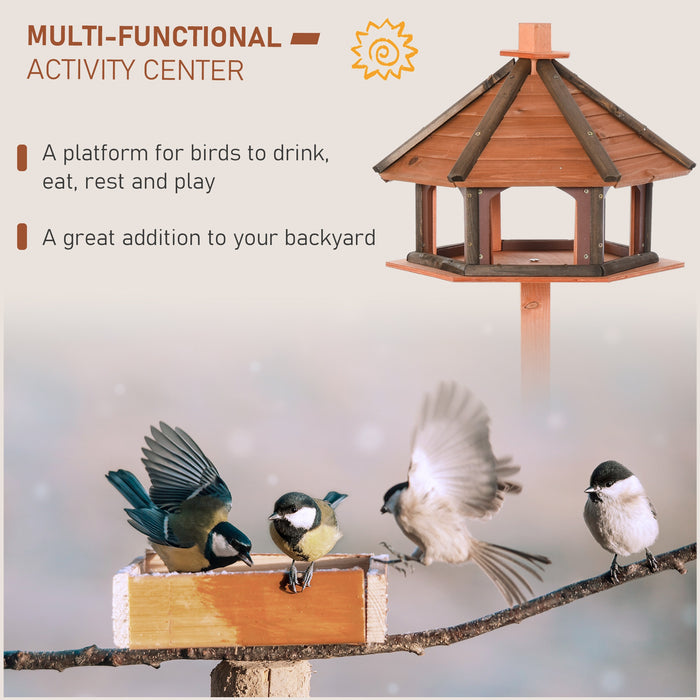 Wooden Bird Feeder Bird Table Bird House Playstand with Roof 130cm for Outside Use Brown