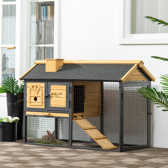 Rabbit Hutch Outdoor Bunny Cage with Run, Removable Tray, Ramp, Guinea Pig House, 120 x 55.5 x 80 cm