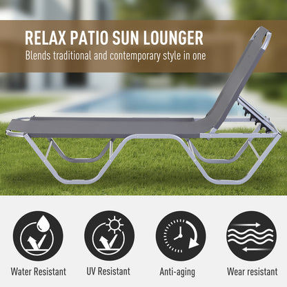 Sun Lounger Relaxer Recliner with 5-Position Adjustable Backrest Lightweight Frame for Pool or Sun Bathing Silver