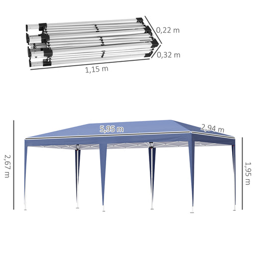 Pop Up Gazebo, Double Roof Foldable Canopy Tent, Wedding Awning Canopy w/ Carrying Bag, 6 m x 3 m x 2.65 m, Blue