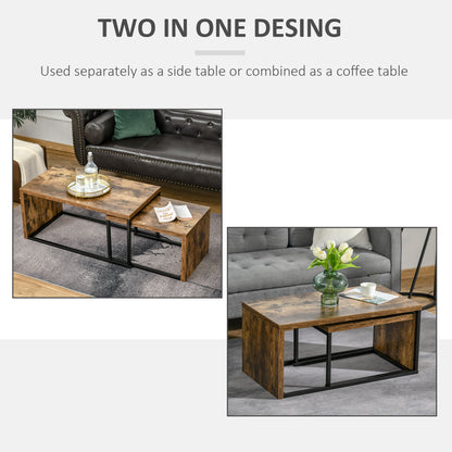 Coffee Tables Set of 2, Industrial Nest of Tables with Metal Frame for Living Room Bedroom, Rustic Brown