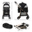 Detachable Pet Stroller, 3 In 1 Dog Cat Travel Carriage, Foldable Carrying Bag w/ Universal Wheels, Brake, Canopy, Basket, Storage Bag - Black