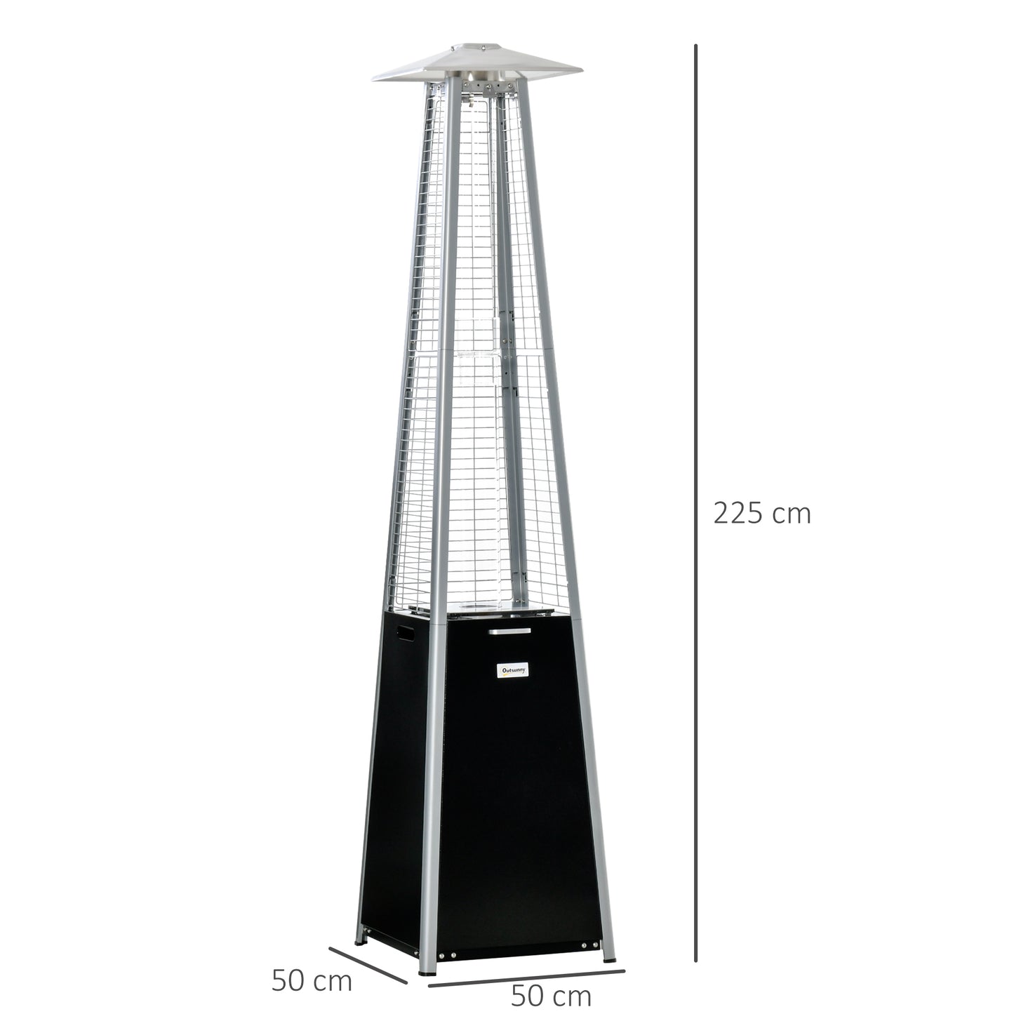 11.2KW Outdoor Patio Gas Heater Freestanding Pyramid Propane Heater Garden Tower Heater with Wheels, Dust Cover, Black, 50 x 50 x 225cm