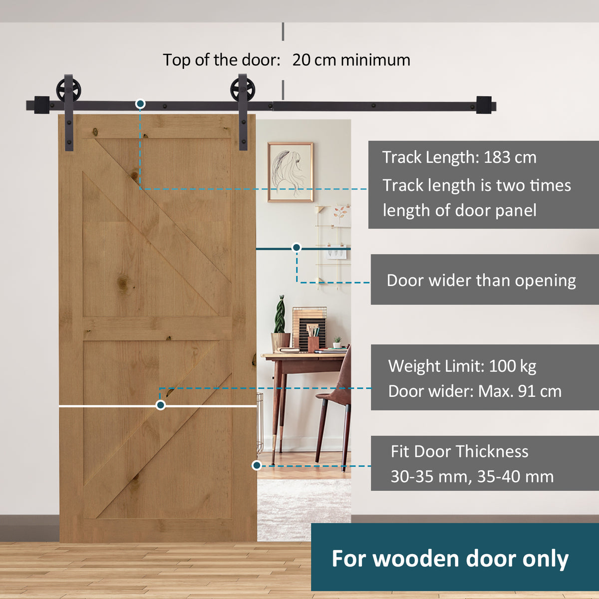 1.83m Sliding Barn Door Hardware Kit (Door Not Included) - Deep Coffee