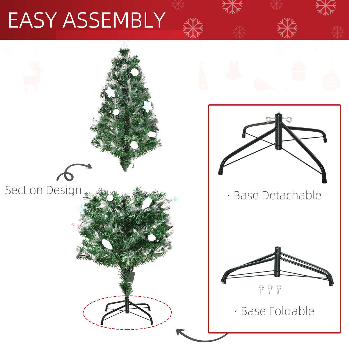 5ft Pre-Lit Fibre Optic Christmas Tree with 170 Multicolour LEDs & Baubles