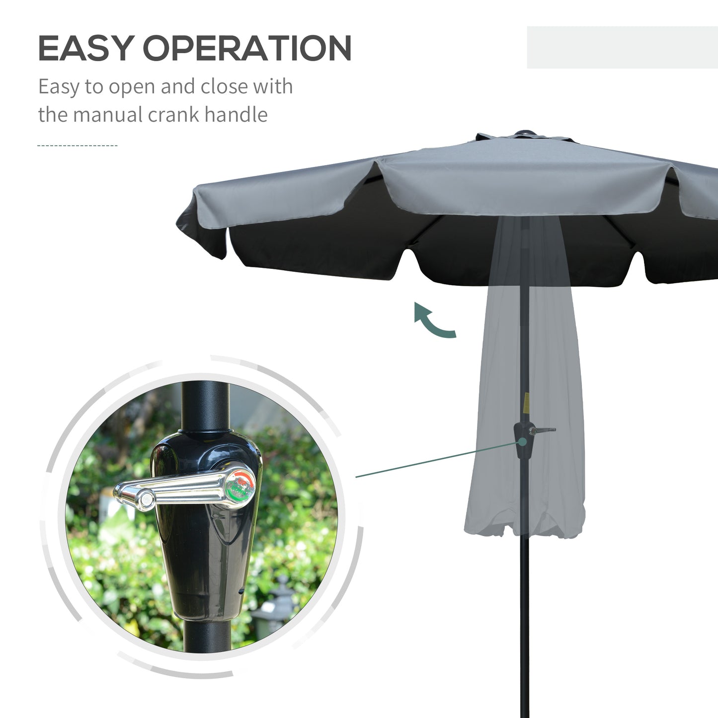 2.66m Patio Umbrella Garden Parasol Outdoor Sun Shade Table Umbrella with Ruffles, 8 Sturdy Ribs, Charcoal Grey