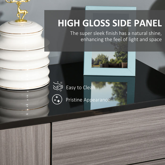 High Gloss Sideboard, Side Cabinet, Push-Open Design with 2 Drawer for Living Room, Bedroom, Light Grey and Black