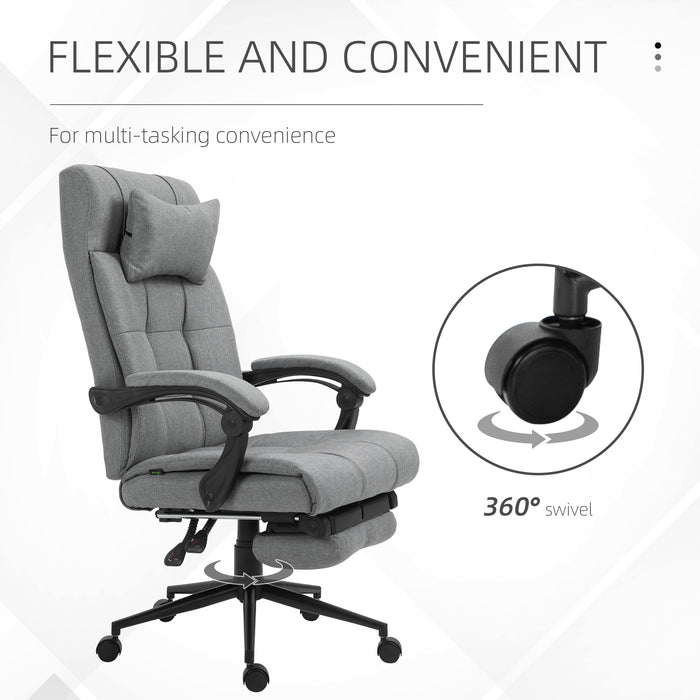 Reclining Home Office Chair Ergonomic Conference Executive Manager Work Support Adjustable Rolling Swivel with Armrest Lumber and Footrest Grey