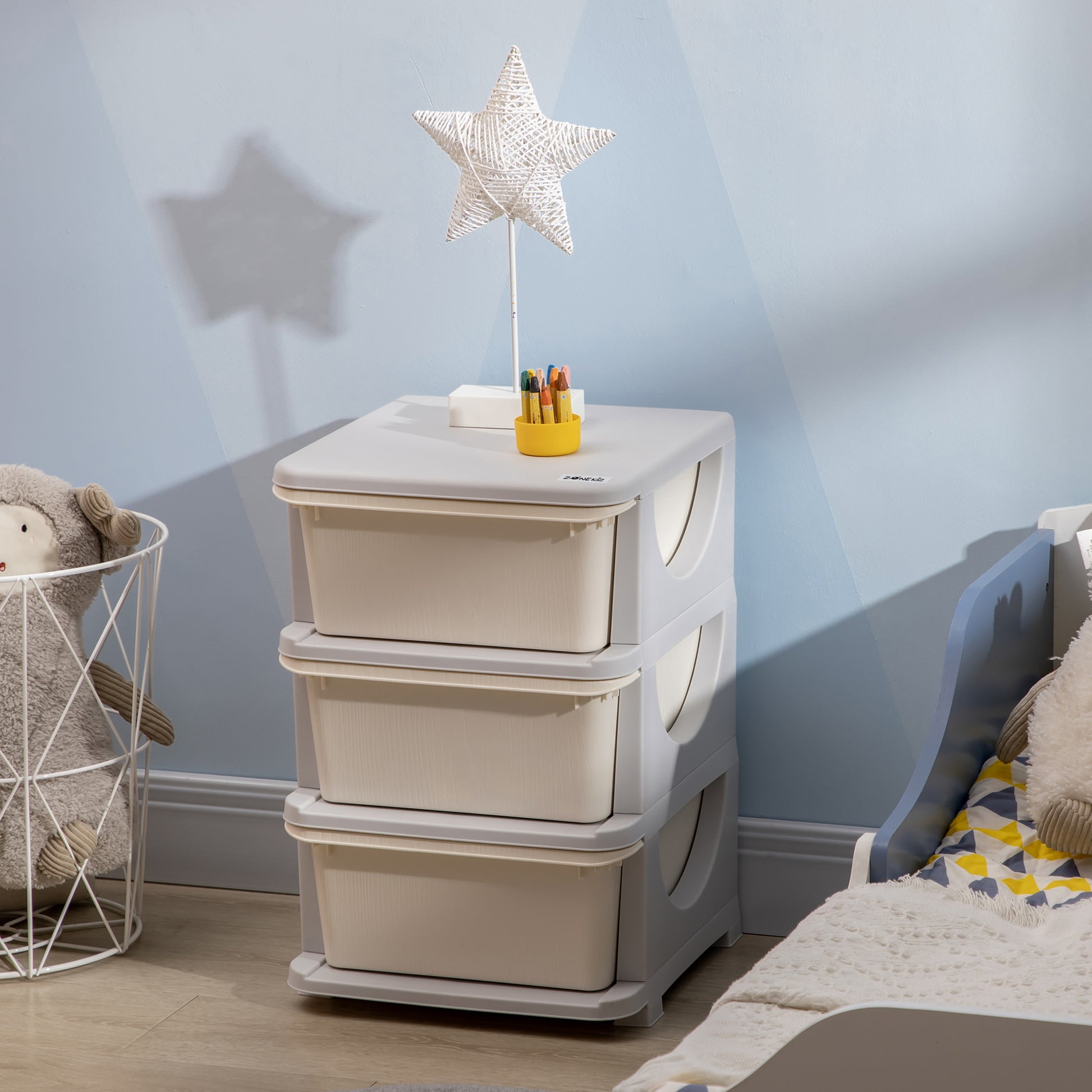 HOMCOM Kids Storage Units with 3 Drawers 3 Tier Chest Vertical Dresser Tower Toy Organizer for Nursery Playroom Kindergarten Cream